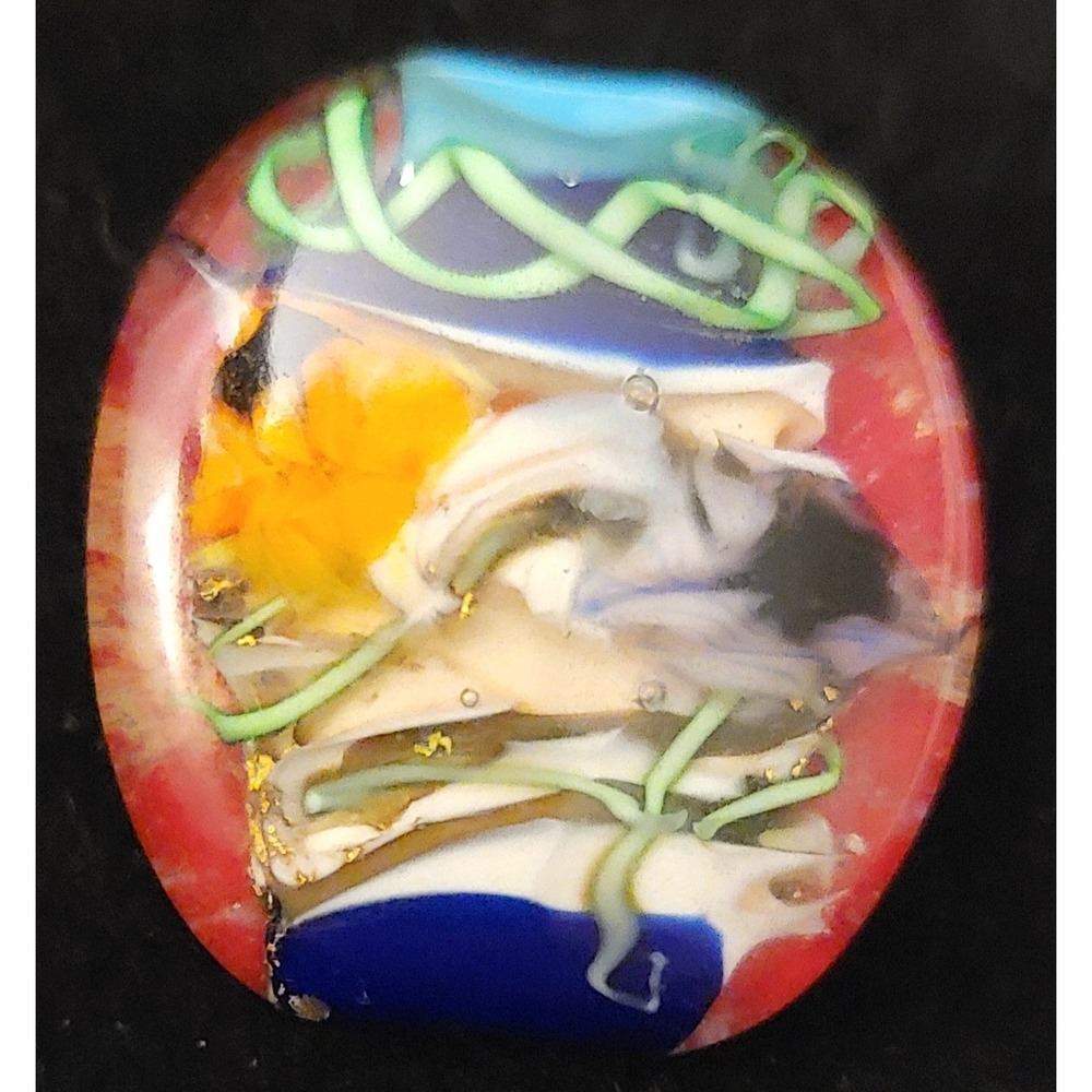 Art Glass Brooch Pin Multicolor Millefiori Style Oval Handcrafted Jewelry